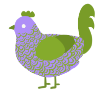 A lilac and chartreuse chicken with a double-lace pattern
