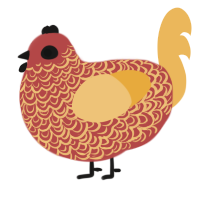 A red and honey chicken with a double-lace pattern