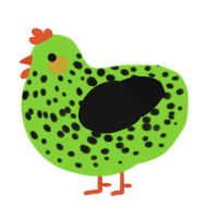 Fusée, a grass and black chicken with a speckle pattern