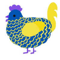 A ultramarine and yellow chicken with a lace pattern