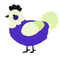 A indigo and apple chicken with a head pattern