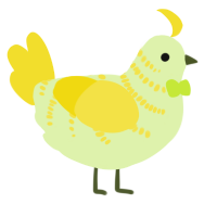 A apple and yellow chicken with a half-bar pattern