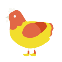 A yellow and vermilion chicken with a head pattern