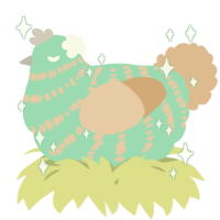 A mint and beige chicken with a bar pattern