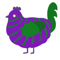 A violet and leaf chicken with a bar pattern