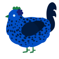 A ultramarine and tumblr chicken with a speckle pattern