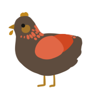 A bark and vermilion chicken with a neck-speckle pattern