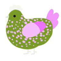 Expired Yogurt, a chartreuse and lavender chicken with a speckle pattern