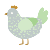 sprite, a silver and gluppy chicken with a speckle pattern