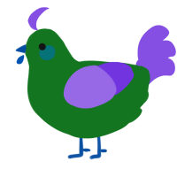 A leaf and blurple chicken