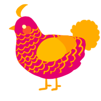 A plum and ochre chicken with a lace pattern