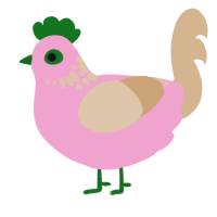 A pink and beige chicken with a neck-speckle pattern