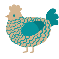A beige and teal chicken with a lace pattern