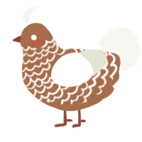 A brown and white chicken with a lace pattern