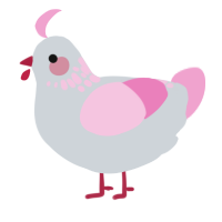 A mist and pink chicken with a neck-speckle pattern