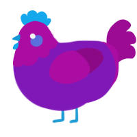 bi bi bi, a violet and plum chicken with a head pattern