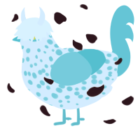 A white and aqua chicken with a speckle pattern