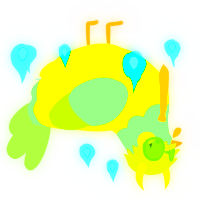 A lime and lemon chicken with a head pattern