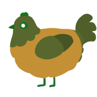 A gold and olive chicken with a head pattern