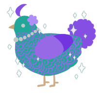 A turquoise and blurple chicken with a double-lace pattern