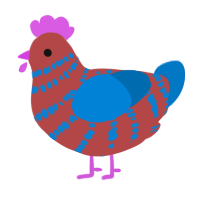 Lan Yuan, a red and sapphire chicken with a bar pattern