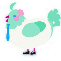 A white and mint chicken with a head pattern