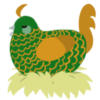 A leaf and ochre chicken with a lace pattern