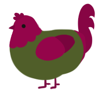 Ebba, a olive and maroon chicken with a head pattern