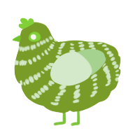 A chartreuse and gluppy chicken with a bar pattern