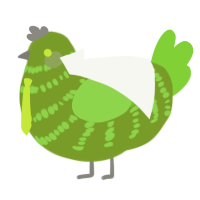 A chartreuse and grass chicken with a bar pattern