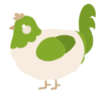 A cream and chartreuse chicken with a head pattern