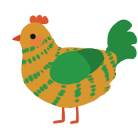 A orange and viridian chicken with a bar pattern