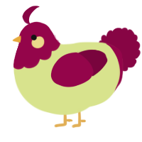 A lemon and maroon chicken with a head pattern