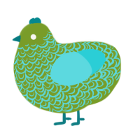 A chartreuse and aqua chicken with a double-lace pattern