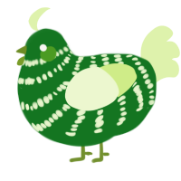A leaf and apple chicken with a bar pattern