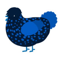 A tumblr and ultramarine chicken with a speckle pattern