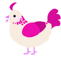 A cream and fuchsia chicken with a neck-speckle pattern