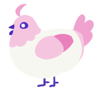 A white and pink chicken with a head pattern