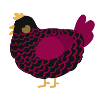 A black and maroon chicken with a lace pattern