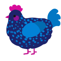A navy and sapphire chicken with a speckle pattern