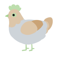 Olive, a mist and beige chicken with a head pattern