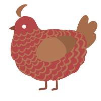 A red and brown chicken with a lace pattern