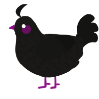 A sable and black chicken with a speckle pattern