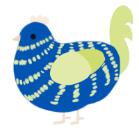 Blueberry, a ultramarine and lemon chicken with a bar pattern