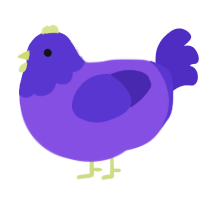 Blueberry, a blurple and indigo chicken with a head pattern