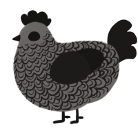 A grey and sable chicken with a double-lace pattern