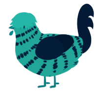 Vand, a turquoise and tumblr chicken with a bar pattern