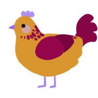 A orange and maroon chicken with a neck-speckle pattern