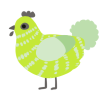 A lime and gluppy chicken with a bar pattern