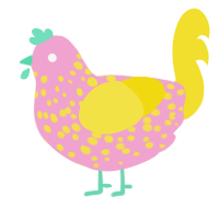 A pink and yellow chicken with a speckle pattern